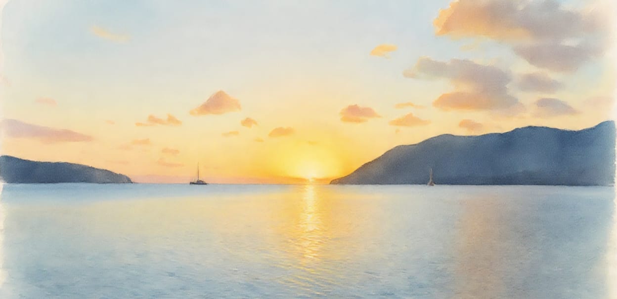 Aquarelle d’un coucher de soleil sur la mer